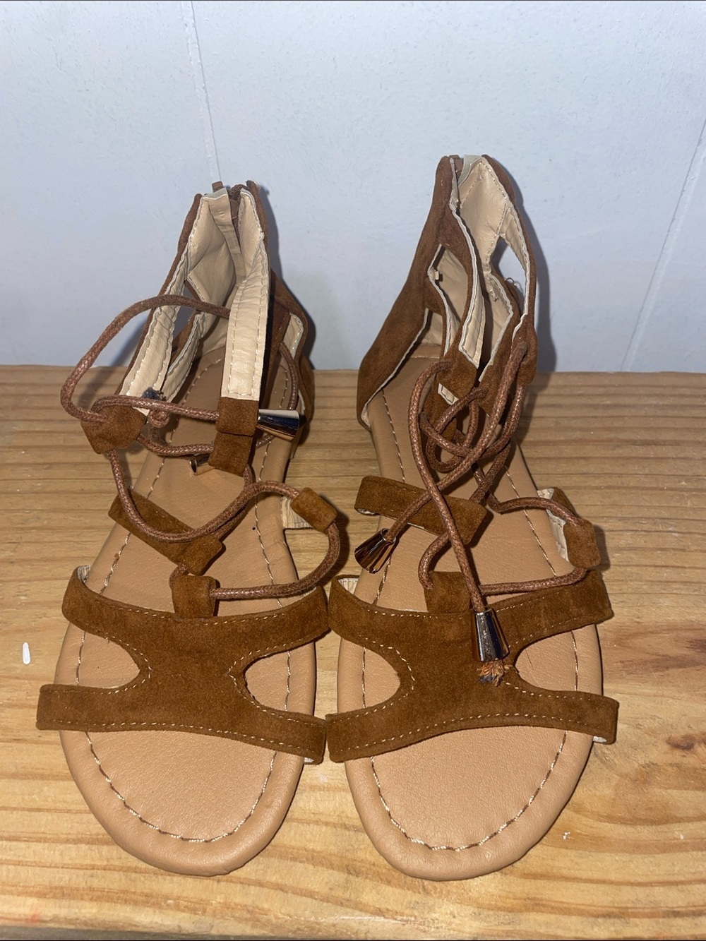 Women's Brown Lace-Up Suede Gladiator Sandals